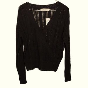 ASTR the Label Wrap Front Pointelle Sweater Black Size small NWT business casual